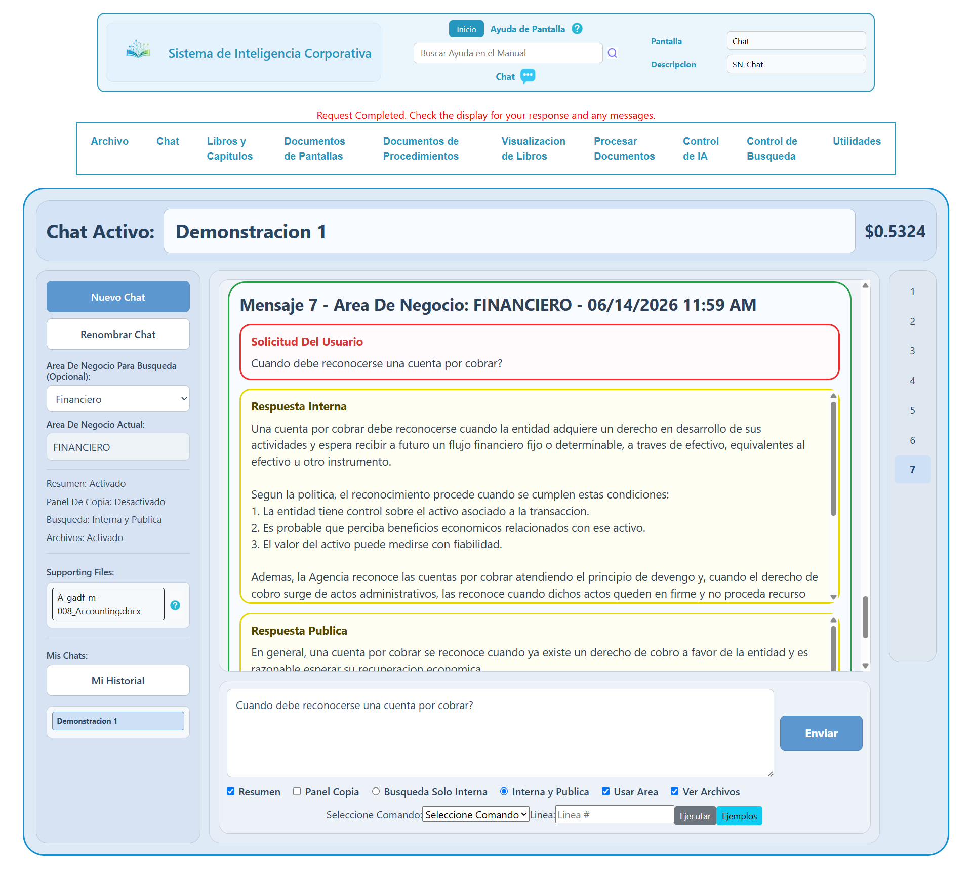 Vista del sistema demo